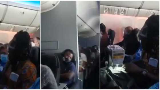 Woman caught on video sewing clothes inside an aeroplane while lady looks on, many react