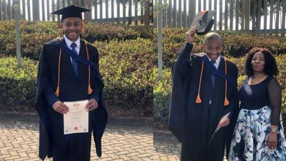 Man who dropped out of school celebrates bagging his diploma in accounting , thanks mom.