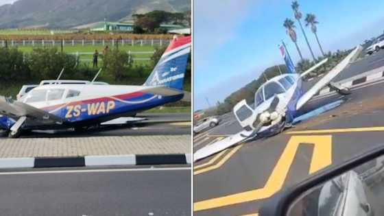Light aircraft crash lands on Stellenbosch road, 2 injured, video shows plane gliding inches above cars