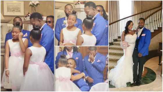 Groom cries for joy on wedding day, adopts bride’s children on the altar, cute photos stir reactions