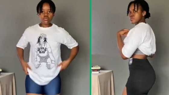 Young lady does mini shopping haul showing off new gym clothes for 2024