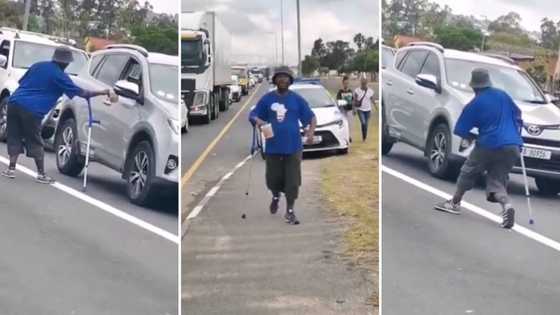 Mzansi shocked over video of man who fakes disability to get money from motorists: “Only in SA”