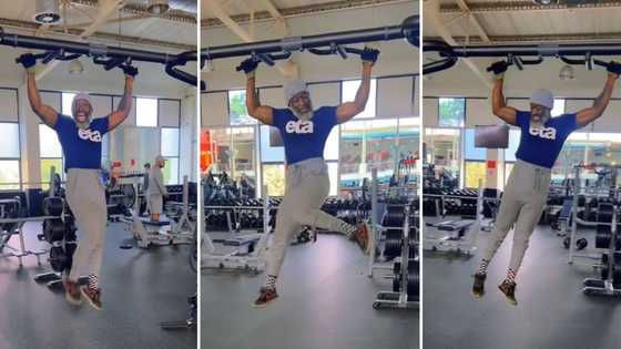 Fitness trainer performs amapiano dance challenge while hanging on pull-up bar, video amazes Mzansi