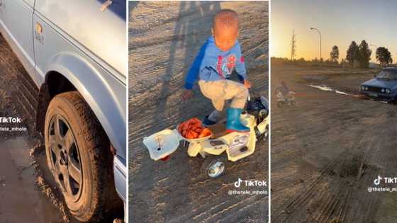 Dad makes his son's day by getting him to tow a car using a toy bike, SA impressed by father's parenting style