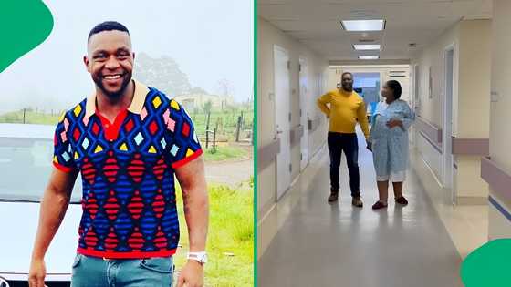 "Some women are blessed": Caring gent helps pregnant wife in hospital ward with exercises, SA swoons