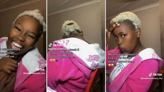 Lady who bleached hair 5 times shows off burned patches on head in video, SA peeps left stressed and amused
