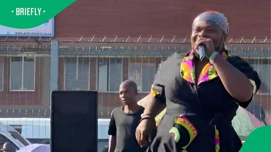 Man in apron dress outfit nails bacardi moves in TikTok video, South Africa stans dancer