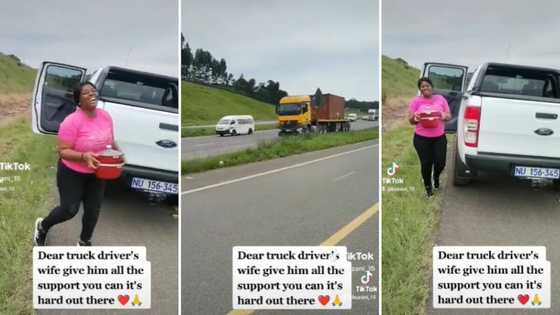 TikTok video shows truck driver’s wife parking on side of highway to give hardworking hubby cooked meal