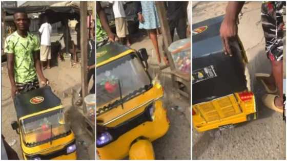 Young Nigerian man builds small taxi in Aba, puts horn & headlights, video wows many people