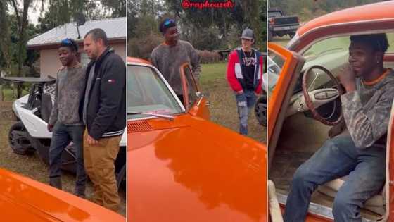 Young man gifted vintage Ford car by manager, 1st whip as reward for hard work leaves peeps moved