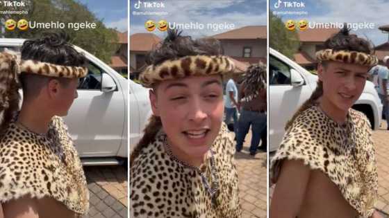 Funny video of Zulu-speaking umlungu man dressed in traditional attire wins over many South Africans