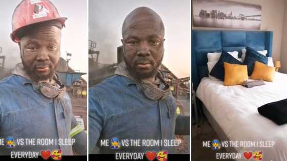 Hardworking man looking dirty at his job shows off beautiful bedroom he sleeps in every day in viral video