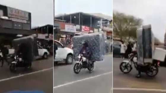 Hebanna: Mzansi wowed by video of guy delivering a whole bed on a motorcycle