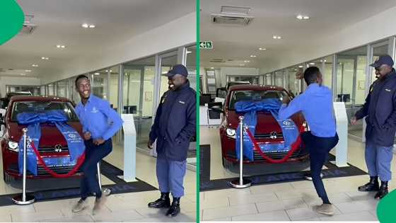 Viral dancing car salesman grooves for SA police officer’s new whip purchase, video amuses Mzansi