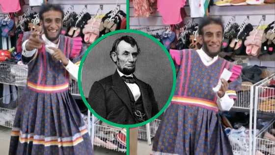 Abraham Lincoln lookalike dances to Amapiano song in traditional dress in viral video, Mzansi amazed: "Thought you were a gone gent"