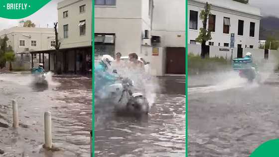 “I take my hat off": SA reacts to Checkers Sixty60 rider powering through flooded Stellenbosch road