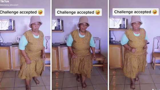 Enthusiastic gogo takes a crack at Hamba Wena dance, Mzansi adores her determination: "Challenge closed"