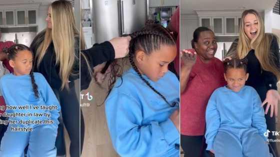 American white lady learns to cornrow kid's curly hair from black mom-in-law, TikTok gets 3.7M views as peeps rate her work