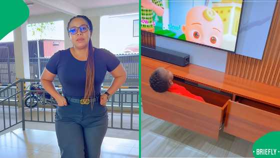 "The owner of the TV": Kid watches Cocomelon from inside TV stand unit, SA amused
