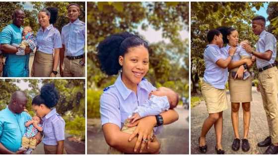 Husband goes to university for cute photoshoot with young student wife as they welcome baby