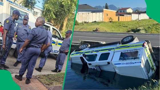 Cape Town police van overturns, lands on roof in Gordon's Bay canal