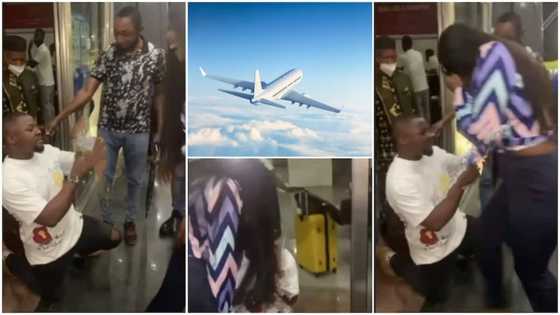 Man travels down from faraway Turkey, arrives in Nigeria to propose to lady at airport, many react