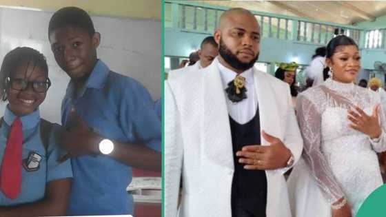 Secondary school sweethearts get married years after graduation, wedding photo melts hearts