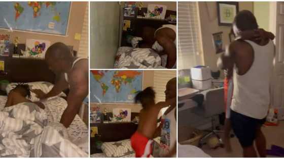 Little boy wakes from sleep to find dad there, jumps into his arms in adorable father son reunion video