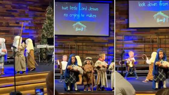 Boy hilariously tries to start stick fight during church play about Jesus' birth in video, peeps crack jokes