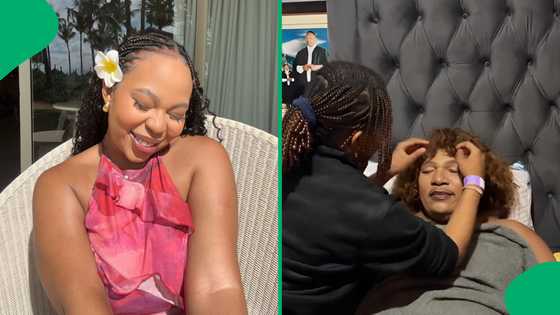 "Mamzobe is that you": Lady does makeup experiment on dad and mum, SA cracks up