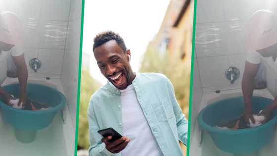 Man has Mzansi in tears as he makes washing machine noises while washing clothes by hand in TikTok video