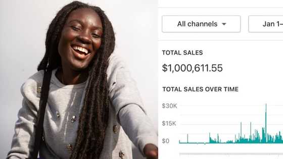Many react massively as young lady announces making her first $1 million