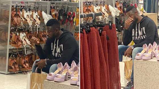 Photos of man waiting for bae to finish shopping has Mzansi in tears: "I go to the nearest bar and drink"