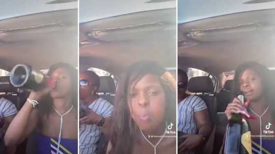 Woman drinks champagne from bottle, video has Mzansi peeps defeated: "Content will be the death of us"