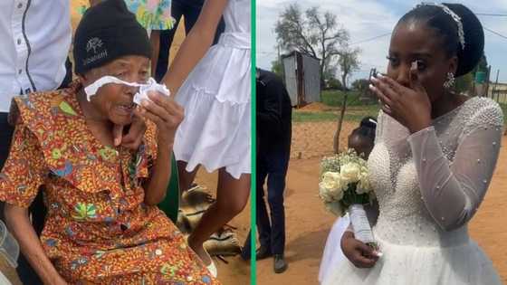 Mzansi gogo's emotional reaction to her granddaughter's wedding dress melts hearts on TikTok