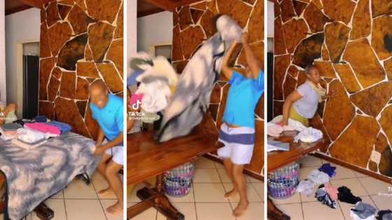 Man risked his life: Clip shows brave fella messing with his woman folding laundry, peeps stan silliness