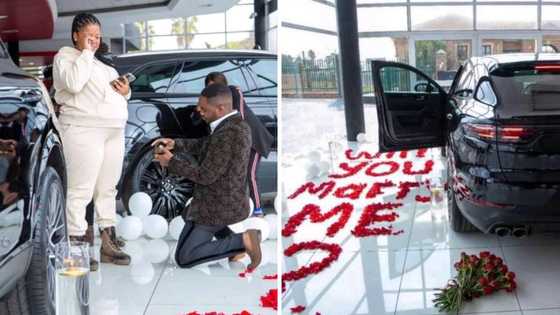 Romantic man pops the big question along with new Porsche, Mzansi in awe at lavish proposal: "Lucky lady"