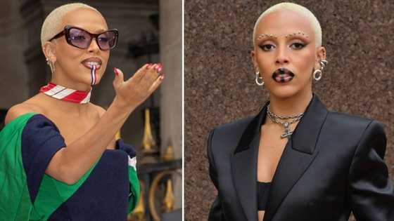 Doja Cat's bizarre blue and white makeup at Paris Fashion week has South Africans cracking jokes: "We love the avatar reference"