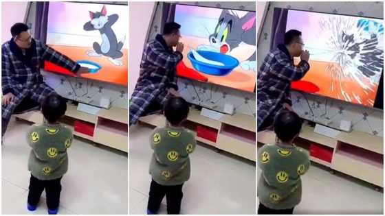 Dad pretends to steal cartoon's food, son's reaction goes viral