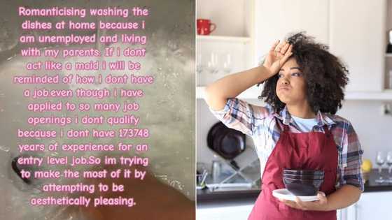 Unemployed SA woman living with parents as adult romanticises chores to stay positive about situation in viral TikTok