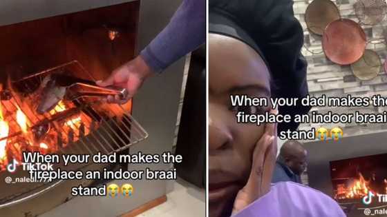 Dad turns fireplace into indoor braai in hilarious TikTok video, Mzansi can't deal: "Let that man cook"