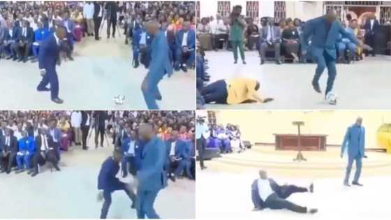 Drama as pastor turns church service to football field, dribbles members as crowd reacts, video goes viral