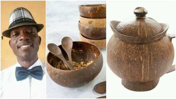 Man converts coconut shells into cups and spoons, photos go viral