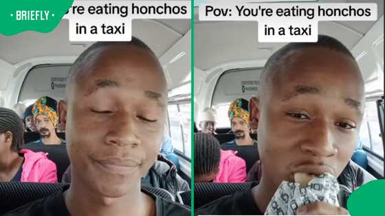 “Table before my enemies”: SA man trolls passengers with dramatic line before eating Honchos in taxi video