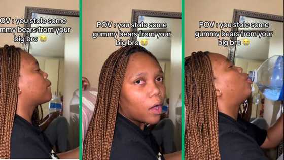 Woman with red eyes chugs water after mistaking gummies for candy, TikTok erupts in laughter