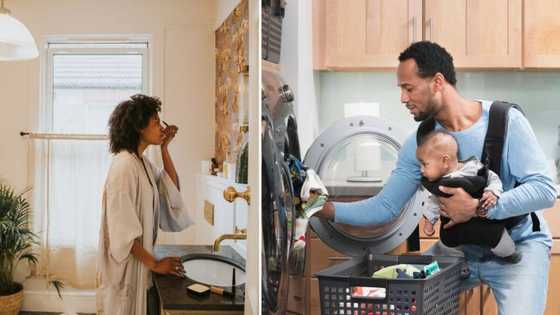 Woman shares photo of husband helping her get ready to go out while he stays home with the kids, peeps divided