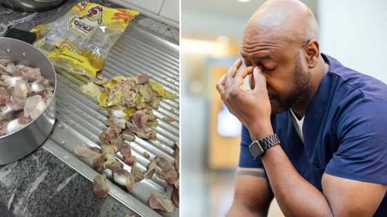 Hungry man spends close to an hour cleaning chicken gizzards, his frustration has Mzansi amused