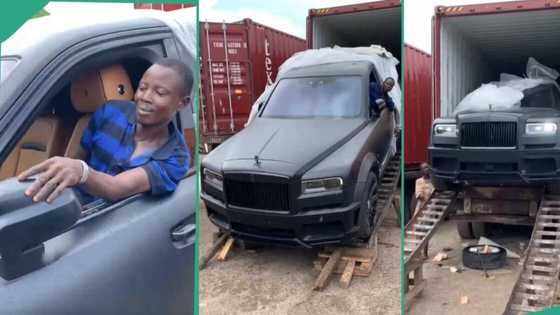 Highly expensive Rolls Royce car gets offloaded from container by driver, people watch in awe