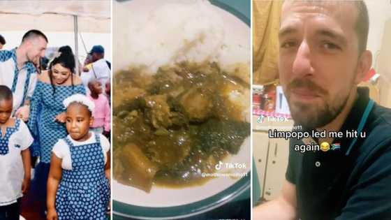 White man married to woman from Limpopo has Mzansi amused after trying to eat mogudu and pap in funny video