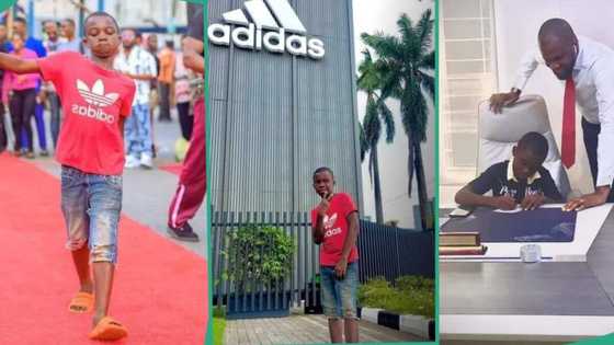 "When grace speaks": Aba boy who walked fashion runway with dirty clothes becomes Adidas ambassador